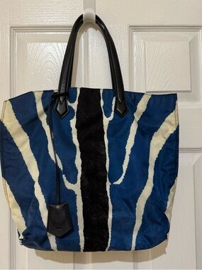 Fendi Roma nylon tote in navy, cream and black zebra print